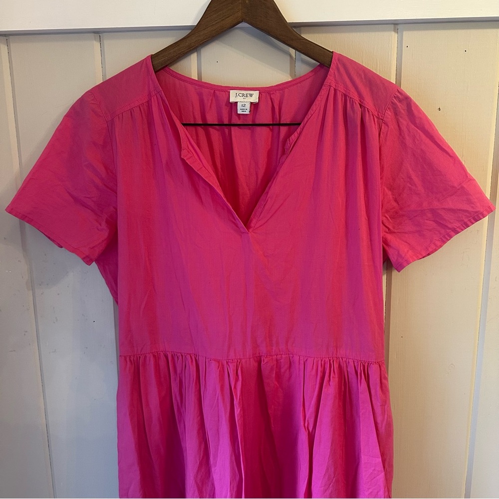 J. Crew Bright Pink V-Neck Tiered Midi Dress Size 12
